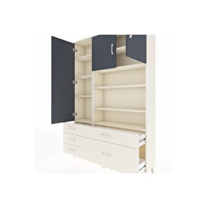 Arges Dolap 9 Raflı 5 Çekmeceli 3 Kapaklı 132x30x195 Aytaşı-antrasit/aytaşı