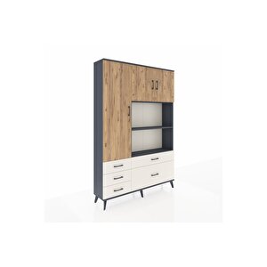 Arges Dolap 7 Raflı 5 Çekmeceli 3 Kapaklı 132x30x195 Antrasit-çam/aytaşı