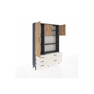 Arges Dolap 7 Raflı 5 Çekmeceli 3 Kapaklı 132x30x195 Antrasit-çam/aytaşı