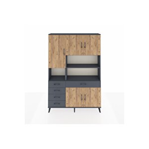 Arges Dolap 9 Raflı 5 Çekmeceli 5 Kapaklı 132x30x195 Antrasit-çam/antrasit