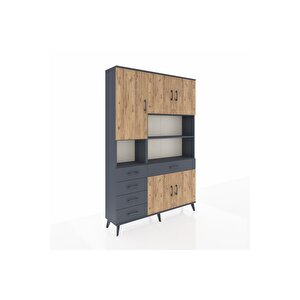 Arges Dolap 9 Raflı 5 Çekmeceli 5 Kapaklı 132x30x195 Antrasit-çam/antrasit