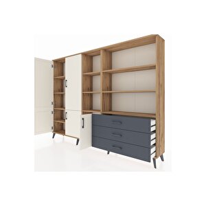 Arges Dolap 11 Raflı 3 Çekmeceli 5 Kapaklı 220x30x163 Çam-aytaşı/antrasit