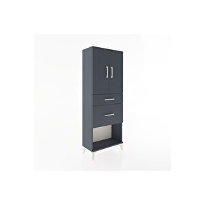 Arges Dolap 3 Raflı 2 Çekmeceli 2 Kapaklı 60x30x163 Antrasit-antrasit