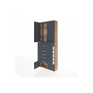 Arges Dolap 3 Raflı 5 Çekmeceli 4 Kapaklı 88x30x243 Çam-antrasit