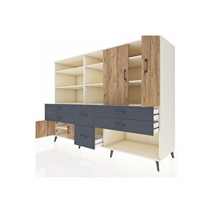 Kronos Dolap 10 Raflı 6 Çekmeceli 4 Kapaklı 220x59x163 Aytaşı-çam/antrasit