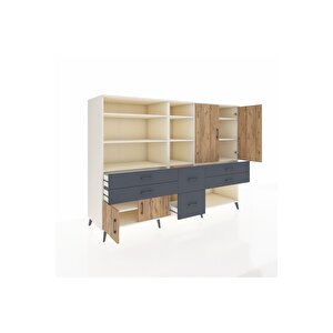 Kronos Dolap 10 Raflı 6 Çekmeceli 4 Kapaklı 220x59x163 Aytaşı-çam/antrasit