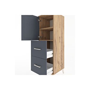 Hyperion Dolap 2 Raflı 2 Çekmeceli Tek Kapaklı 44x44x134 Çam-antrasit