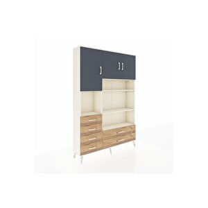 Arges Dolap 9 Raflı 6 Çekmeceli 3 Kapaklı 132x30x195 Aytaşı-antrasit/çam