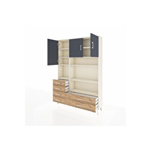 Arges Dolap 9 Raflı 6 Çekmeceli 3 Kapaklı 132x30x195 Aytaşı-antrasit/çam