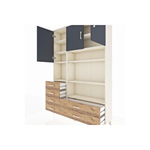 Arges Dolap 9 Raflı 6 Çekmeceli 3 Kapaklı 132x30x195 Aytaşı-antrasit/çam