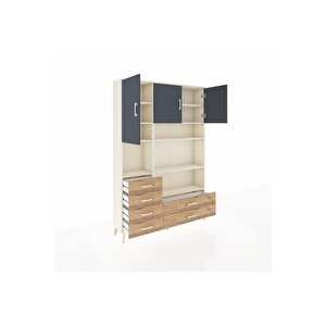 Arges Dolap 9 Raflı 6 Çekmeceli 3 Kapaklı 132x30x195 Aytaşı-antrasit/çam