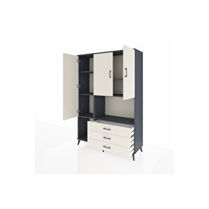 Hyperion Gardrop 6 Raflı 3 Çekmeceli 3 Kapaklı 132x44x195 Antrasit-aytaşı