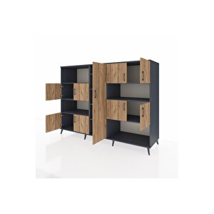 Kronos Dolap 10 Raflı 9 Kapaklı 220x59x163 Antrasit-çam/antrasit