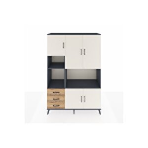 Hyperion Dolap 9 Raflı 3 Çekmeceli 5 Kapaklı 132x44x195 Antrasit-aytaşı/çam
