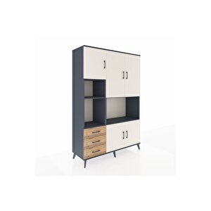 Hyperion Dolap 9 Raflı 3 Çekmeceli 5 Kapaklı 132x44x195 Antrasit-aytaşı/çam
