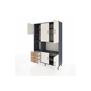 Hyperion Dolap 9 Raflı 3 Çekmeceli 5 Kapaklı 132x44x195 Antrasit-aytaşı/çam