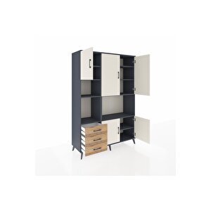 Hyperion Dolap 9 Raflı 3 Çekmeceli 5 Kapaklı 132x44x195 Antrasit-aytaşı/çam