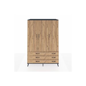 Kronos Dolap 5 Raflı 6 Çekmeceli Tek Askılı 132x59x195 Antrasit-çam/çam