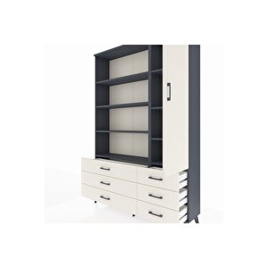 Arges Gardrop 8 Raflı 6 Çekmeceli Tek Kapaklı  132x30x195 Antrasit-aytaşı