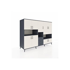 Kronos Dolap 13 Raflı 3 Çekmeceli 9 Kapaklı 220x59x163 Antrasit-aytaşı/antrasit