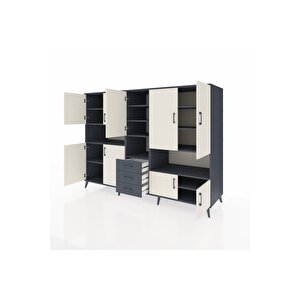 Kronos Dolap 13 Raflı 3 Çekmeceli 9 Kapaklı 220x59x163 Antrasit-aytaşı/antrasit