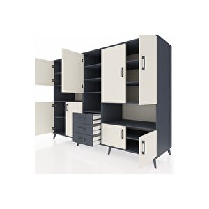 Kronos Dolap 13 Raflı 3 Çekmeceli 9 Kapaklı 220x59x163 Antrasit-aytaşı/antrasit