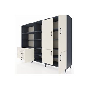 Hyperion Dolap 11 Raflı 3 Çekmeceli 5 Kapaklı 220x44x163 Antrasit-aytaşı