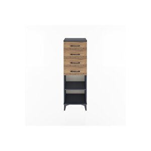 Arges Dolap Tek Raflı 4 Çekmeceli 44x30x134 Antrasit-çam