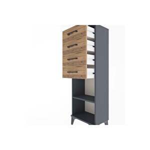 Arges Dolap Tek Raflı 4 Çekmeceli 44x30x134 Antrasit-çam