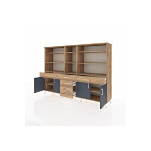 Hyperion Dolap 11 Raflı 5 Çekmeceli 4 Kapaklı 220x44x163 Çam-antrasit/çam