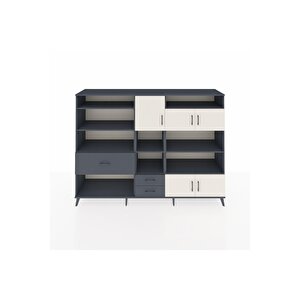 Hyperion Dolap 13 Raflı 3 Çekmeceli 5 Kapaklı 220x44x163 Antrasit-aytaşı/antrasit