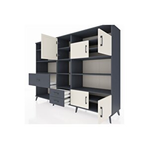 Hyperion Dolap 13 Raflı 3 Çekmeceli 5 Kapaklı 220x44x163 Antrasit-aytaşı/antrasit