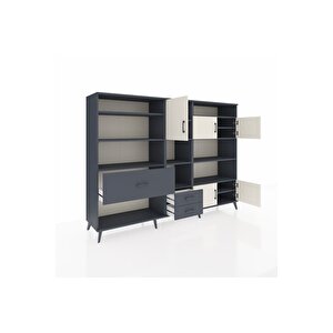 Hyperion Dolap 13 Raflı 3 Çekmeceli 5 Kapaklı 220x44x163 Antrasit-aytaşı/antrasit