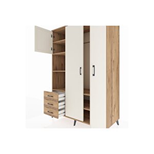 Kronos Dolap 6 Raflı 3 Çekmeceli Tek Askılı 132x59x195 Çam-aytaşı/çam