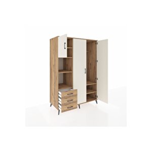 Kronos Dolap 6 Raflı 3 Çekmeceli Tek Askılı 132x59x195 Çam-aytaşı/çam
