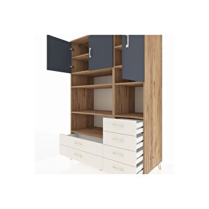 Kronos Dolap 9 Raflı 6 Çekmeceli 3 Kapaklı 132x59x195 Çam-antrasit/aytaşı