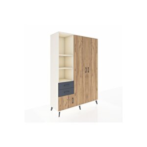 Hyperion Dolap 5 Raflı 2 Çekmeceli Tek Askılı 132x44x195 Aytaşı-çam/antrasit