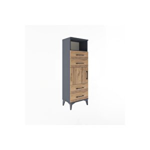 Arges Dolap 2 Raflı 4 Çekmeceli Tek Kapaklı 44x30x134 Antrasit-çam