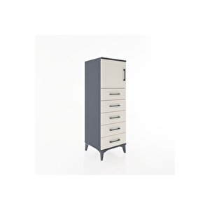 Hyperion Dolap Tek Raflı 5 Çekmeceli Tek Kapaklı 44x44x134 Antrasit-aytaşı