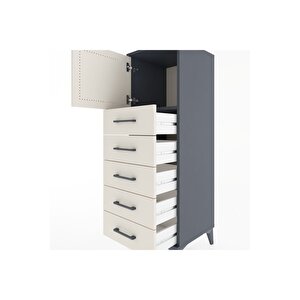 Hyperion Dolap Tek Raflı 5 Çekmeceli Tek Kapaklı 44x44x134 Antrasit-aytaşı