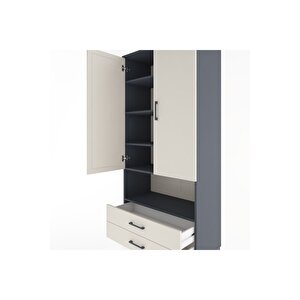 Hyperion Dolap 5 Raflı 2 Çekmeceli 2 Kapaklı 88x44x195 Antrasit-aytaşı