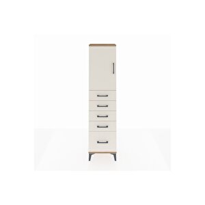 Arges Dolap Tek Raflı 5 Çekmeceli Tek Kapaklı 44x30x182 Çam-aytaşı