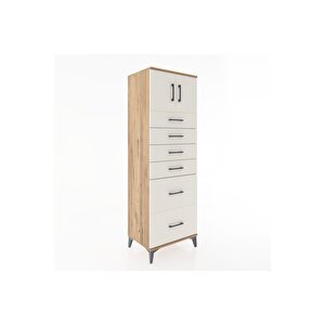 Hyperion Dolap Tek Raflı 6 Çekmeceli 2 Kapaklı 60x44x182 Çam-aytaşı