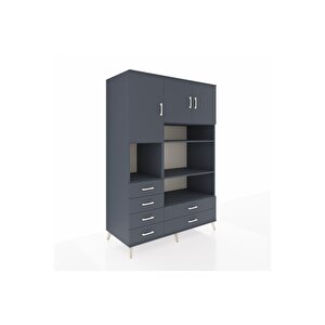 Kronos Dolap 9 Raflı 6 Çekmeceli 3 Kapaklı 132x59x195 Antrasit-antrasit/antrasit
