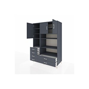 Kronos Dolap 9 Raflı 6 Çekmeceli 3 Kapaklı 132x59x195 Antrasit-antrasit/antrasit