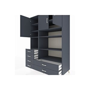 Kronos Dolap 9 Raflı 6 Çekmeceli 3 Kapaklı 132x59x195 Antrasit-antrasit/antrasit