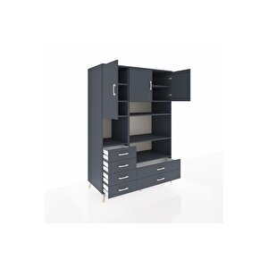 Kronos Dolap 9 Raflı 6 Çekmeceli 3 Kapaklı 132x59x195 Antrasit-antrasit/antrasit