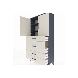 Arges Dolap 3 Raflı 4 Çekmeceli 2 Kapaklı 88x30x163 Antrasit-aytaşı