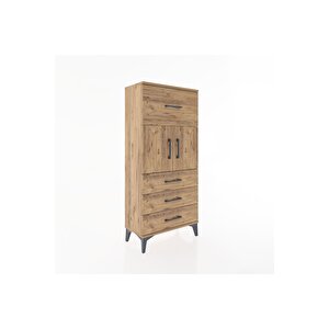 Hyperion Dolap Tek Raflı 4 Çekmeceli 2 Kapaklı 60x44x134 Çam-çam