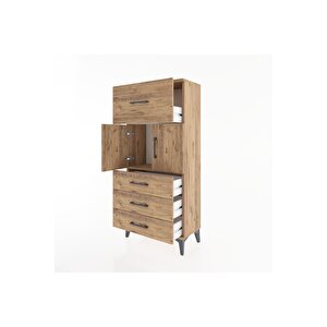 Hyperion Dolap Tek Raflı 4 Çekmeceli 2 Kapaklı 60x44x134 Çam-çam